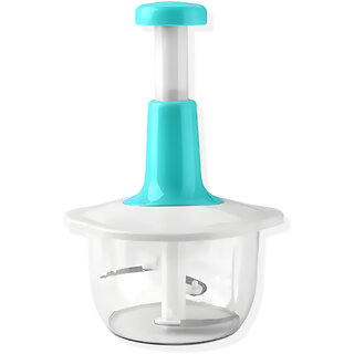                       Quick  Easy Square 3 Blade Push Chopper Push N Chop Hand Press Vegetable Chopper with Easy Push and Close - Multicolor                                              