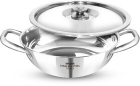 Dhara Stainless Steel Gas and Induction Compatible Triply Kadhai with Lid 1 Liter, 18 cm Dia, 2.5mm Thickness