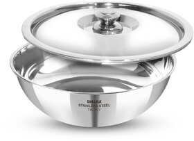 Dhara Stainless Steel Gas and Induction Compatible Triply Tasla with Lid 1 Liter, 18 cm Dia, 2.5mm Thickness