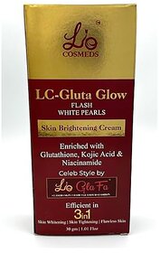 Lio Cosmeds LC Gluta Glow Flash White Pearls Cream | Skin Whitening Cream| Kojic Acid | Niacinamide | Alpha Arbutin | Mulberry Extract | L-Arginine | Skin Tightening | Flawless Skin | 30 gm