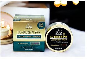 Lio Cosmeds LC Gluta N 24K Luxury Night Cream | 24K Gold Flakes | Retinol| Almond Oil | Niacinamide | Octocrylene | Skin Brightening | Wrinkle Free | Reduce Pigmentation | Golden Glow