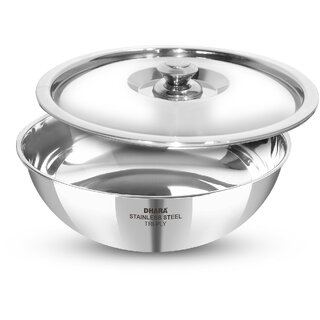                       Dhara Stainless Steel Gas and Induction Compatible Triply Tasla with Lid 1 Liter, 18 cm Dia, 2.5mm Thickness                                              
