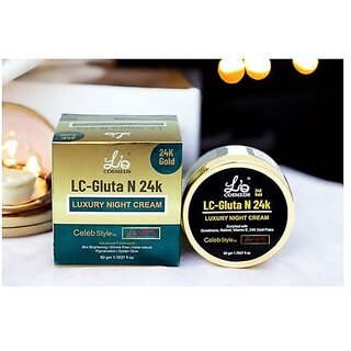 Lio Cosmeds LC Gluta N 24K Luxury Night Cream | 24K Gold Flakes | Retinol| Almond Oil | Niacinamide | Octocrylene | Skin Brightening | Wrinkle Free | Reduce Pigmentation | Golden Glow