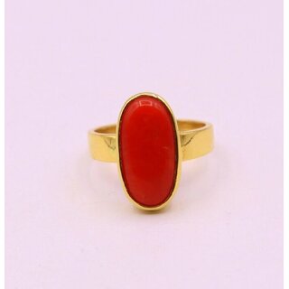                       Jaipur Gemstone- natural Stone Red Coral/Moonga Gold Plated (Rhodium)  Ring Good For astrology Purpose                                              