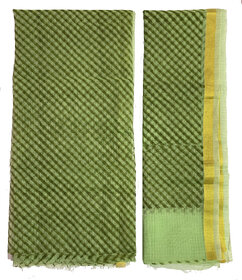 AnuMoh KOTA DORIYA HANDLOOM BLOCK PRINTED COTTON-SILK HYBRID Material for Kurti/Kameez + Dupatta Green based Multicolor