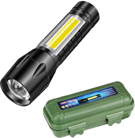 PROTOS INDIA.NET  Tactical Flashlight + Desk Lamp with Green Box Zoomable USB Rechargeable Torch 3 Modes Dual COB Waterproof Flashlight Zoom Aluminum Super Bright Torch