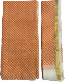 AnuMoh KOTA DORIYA HANDLOOM BLOCK PRINTED COTTON-SILK HYBRID Material for Kurti/Kameez, Dupatta Orange based Multicolor