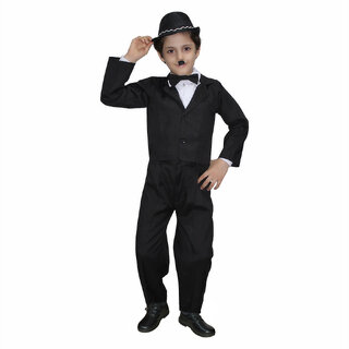                       Kaku Fancy Dresses Comic Character Charlie Chaplin Costume -Black  White For Boys                                              