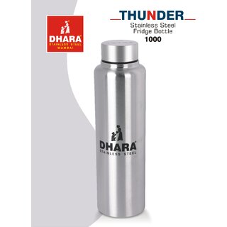                       Dhara Stainless Steel Thunder Fridge Water Bottle 1000ml Silver  Single Wall  Leak Proof  Airtight  Easy to carry                                              