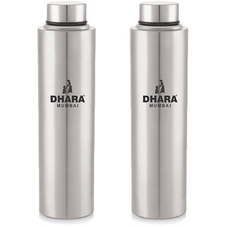                       Dhara Stainless Steel Everfresh Fridge Water Bottle Silver Pack of 2 Pieces 1000 ml Each                                              