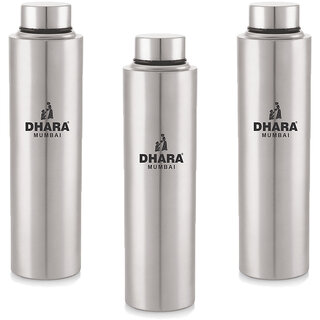                       Dhara Stainless Steel Everfresh Fridge Water Bottle Silver Pack of 3 Pieces 1000 ml Each                                              