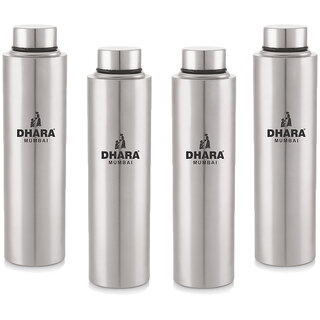                       Dhara Stainless Steel Everfresh Fridge Water Bottle Silver Pack of 4 Pieces 1000 ml Each                                              