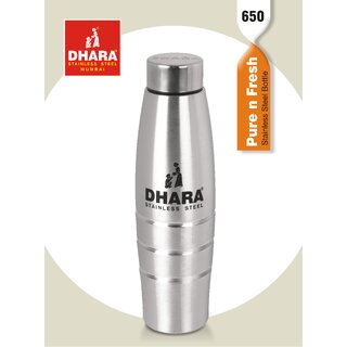                       Dhara Stainless Steel Pure N Fresh Fridge Water Bottle 650 ml Silver                                              