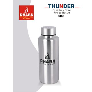                       Dhara Stainless Steel Thunder Fridge Water Bottle Silver Pack of 2 Pieces 600ml Each                                              