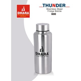                       Dhara Stainless Steel Thunder Fridge Water Bottle Silver Pack of 4 Pieces 600ml Each                                              