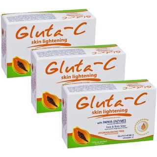                       Gluta C Skin Lightening Papaya Face  Body Soap - Pack Of 3 (135g)                                              