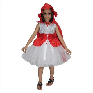                       Kaku Fancy Dresses Fairy Tales Red Riding Hood Costume -Red  White, For Girls                                              
