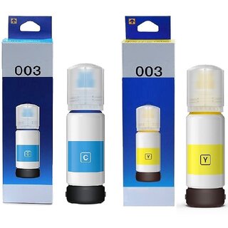                       Realink Ink 003 Cyan & Yellow Ink Bottle Compatible For L3100 L3101 L3110 Pack Of 2 Cyan Ink Bottle ()                                              