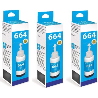                       Realink T664 C Ink Bottle Compatible For L130 L220 L360 L365 L380 L385 Pack Of 3 Cyan Ink Bottle ()                                              