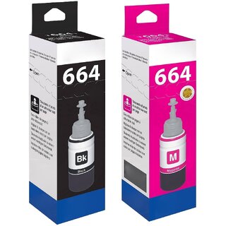                      Realink T664 Black & Magenta Ink Bottle Compatible For L130 L220 L310 L360 365 Pack of 2 Black Ink Bottle ()                                              
