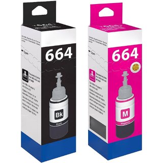                       Realink T664 Black + Magenta Ink Bottle Compatible For L130 L220 L310 L360 365 Pack of 2 Black Ink Bottle ()                                              
