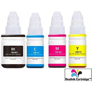                       Realink Cartridge Ink GI790 Multicolor Compatible for G1010 G2000 2002 G2012 Black + Tri Color Combo Pack Ink Bottle ()                                              