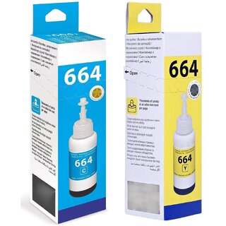                       Realink Ink T664 Cyan & Yellow Ink Bottle Compatible For L130 L220 L310 L360 Pack of 2 Cyan Ink Bottle ()                                              
