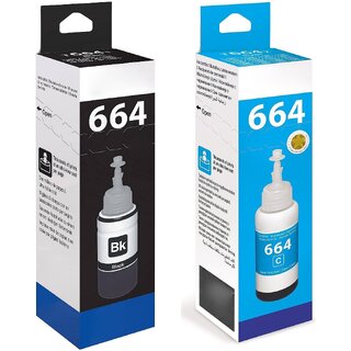                       Realink T664 Black & Cyan Ink Bottle Compatible For L130 L220 L310 L360 L365 Pack of 2 Black Ink Bottle ()                                              