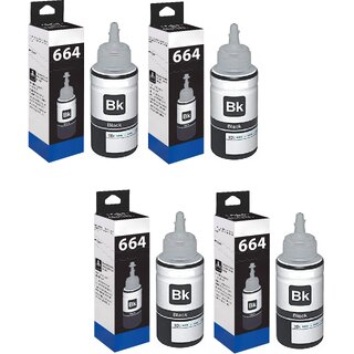                       Realink T664 BK Ink Compatible For L130 L220 L310 L360 L365 L380 L385 L405 455 Pack Of 4 Black Ink Bottle ()                                              
