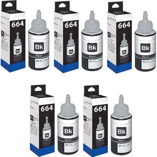                       Realink T664 BK Ink Compatible For L220 L310 L130 L360 L365 L385 L405 Pack Of 5 Black Ink Bottle ()                                              