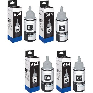                       Realink Ink T664 BK Ink Compatible For L130 L220 L310 L360 L365 L380 L385 455 Pack Of 4 Black Ink Bottle ()                                              