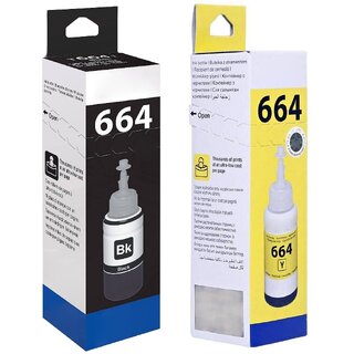                       Realink Cartridge T664 Black + Yellow Ink Bottle Compatible For L130 L220 L310 L360 365 Pack of 2 Black Ink Cartridge ()                                              