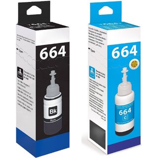                      Realink Cartridge T664 Black + Cyan Ink Bottle Compatible For L130 L220 L310 L360 L365 Pack of 2 Black Ink Cartridge ()                                              