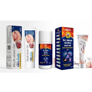                       (Combo Of 3) Indkus Nexa Mouth Gel 15 Gm , Ortho Roll On 60 ML, Skinshine Cream 15 gm                                              