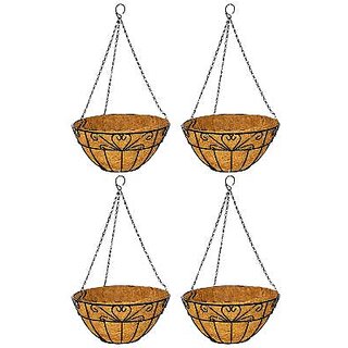                       GARDEN DECO 12 INCH Heart Design Coir Hanging Planter Basket with Metal Chain (Set of 4 PC)                                              