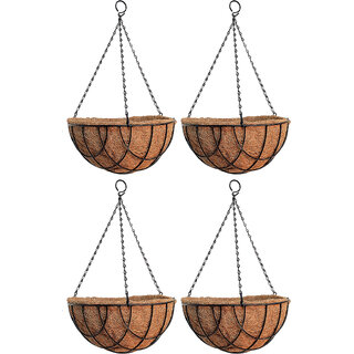                       GARDEN KING 12 INCH Metal Hanging Basket with Chain for Indoor/Outdoor (Set of 4, Black)                                              