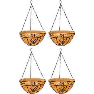                       GARDEN DECO 14 INCH Coir Hanging Basket with Chain, (Set of 4 Pcs)                                              