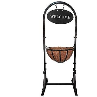                       GARDEN DECO 12 Inch Welcome Planter Basket Stand with Coco Liner                                              