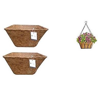                       GARDEN DECO Coir Liner for 14 Inch Square Hanging Basket, 100 Natural  Coco Fiber Liners (Set of 2 Pcs)                                              