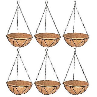                       GARDEN DECO Round Hanging Basket for Indoor and Outdoor Garden (Black Set of 6 PCS, 12 INCH)                                              