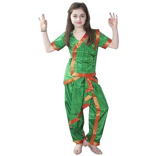                       Kaku Fancy Dresses Odissi Classical Dance Costume For Girls - Green                                              