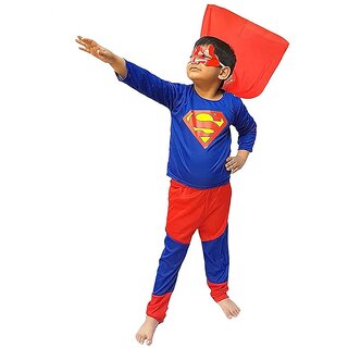                       Kaku Fancy Dresses Superman Hero Costume For Kids, Red  Blue                                              