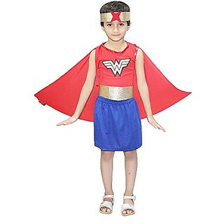                       Kaku Fancy Dresses Wonder Woman Superhero Girl Costume - Multicolour, for Girls                                              