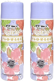 Ossa Vision Flowers Body Spray For Women  Musky Floral And Citrusy Long Lasting Aroma  200ml Each (Pack of 2)