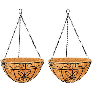                       GARDEN DECO 14 INCH Coir Hanging Basket with Chain, (Set of 2 Pcs)                                              