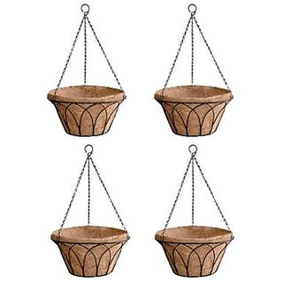                       GARDEN DECO 14 Inch Round Hanging Gothic Basket with Coco Coir Liner (Black,Set of 4 pcs)                                              