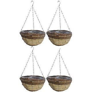                       GARDEN DECO 12 inch Natural eco-Friendly Durable Hanging Basket with Chain (Set of 4 pcs, Natural Basket)                                              