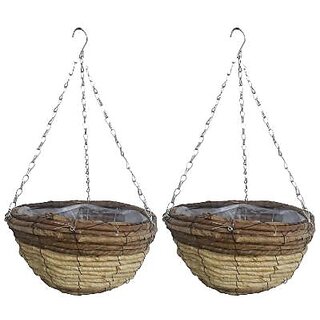                       GARDEN DECO 12 inch Natural eco-Friendly Durable Hanging Basket with Chain (Set of 2 pcs, Natural Basket)                                              
