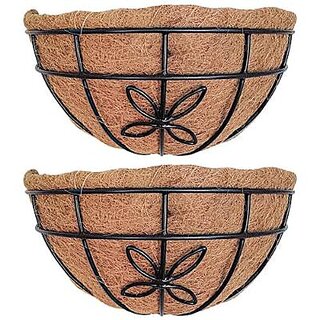                      GARDEN DECO 12 INCH Flower Design Wall Basket for Indoor/Outdoor Gardening (Black, Set of 2 PCs)                                              