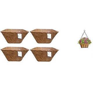                       GARDEN DECO Coir Liner for 14 Inch Square Hanging Baskets, 100 Natural Coco Liners (Set of 4 PCS)                                              